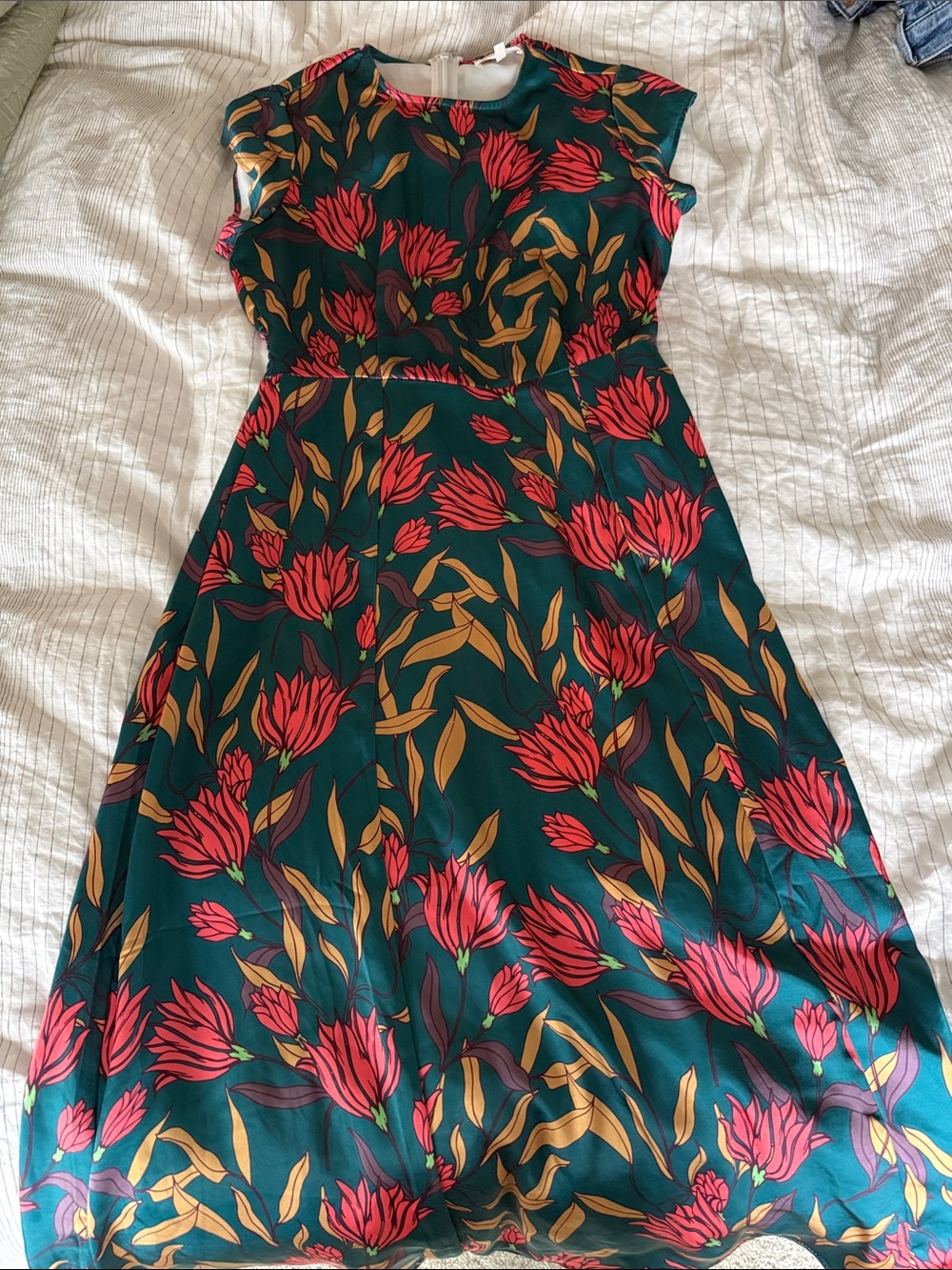 bohme Green Maxi Dress with Pink & Gold Floral Print